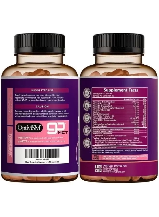 قوس قزح المغذيات Hair Growth Vitamins for Women | Biotin 10,000mcg, Collagen, Saw Palmetto | Naturally Regrow Stronger & Healthier Hair, Skin and Nails | Stops Hair Loss | 60 Day Supply ﻿120 CAPSULES - Image 5